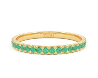 14k Emerald Half Eternity Band | Emerald Band | Half Wedding Emerald Ring | Emerald Ring