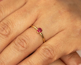 14k Ruby Solitaire Ring | Ruby Solitaire Engagement Ring | Dainty Ruby Ring | Ruby Band | Ruby Stacking Ring | July Birthstone