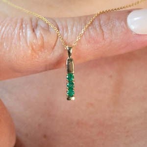 Emerald Necklace | Minimalist Gold Bar Necklace with Emerald | Solid Gold Dainty Pendant | May Birthstone Necklace