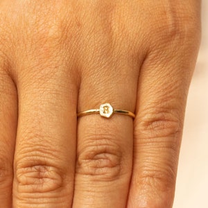 14K Solid Gold Custom Initial Ring | Fine Band | Minimalist Stacking Jewelry