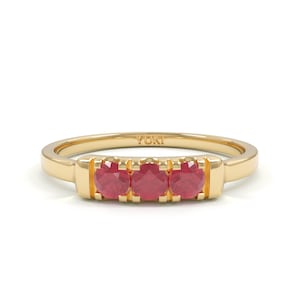 14k Ruby 3 Stone Ring | Ruby Ring | Ruby Three Stone Ring | Ruby Stacking Ring | July  Birthstone Jewelry