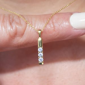 14k Diamond Necklace | Minimalist Gold Bar Necklace with Diamond | Solid Gold Dainty Diamond Pendant | April Birthstone Necklace |  0.18ct