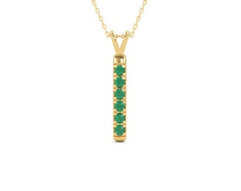 14K Small Emerald Gold Bar Necklace | Emerald Vertical Bar | Emerald Necklace | Layering Necklace | Emerald Bar Pendant | Emerald Pendant