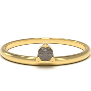 Smoky Quartz Ring | Smoky Quartz Solitaire Solid Gold Minimalist Ring