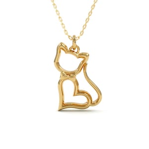 14K Cat Necklace | Solid Gold Cat Pendant | Cat Gold Necklace | Cat Charm Necklace | Kitty Necklace | Dainty Necklace | Cat Jewelry