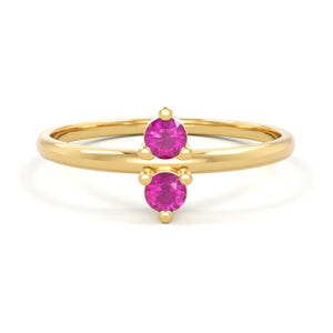 14k Rhodolite Garnet 2 Stones Ring | Double Stone Rhodolite Garnet Ring | Garnet Toi et Moi Ring  | January Birthstone