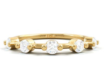 14k Diamond Floating Eternity Band | 5 Stones Diamond Ring | Diamond Wedding Ring | Diamond Stacking Ring | April Birthstone Ring | 0.30ctw