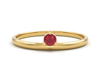14k Ruby Side Solitaire Ring | Stacking Ruby Ring