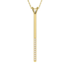 Diamond Vertical Necklace | Gold Bar Necklace with Diamond | Half Diamond Necklace / April Birthstone Necklace / Diamond Necklace