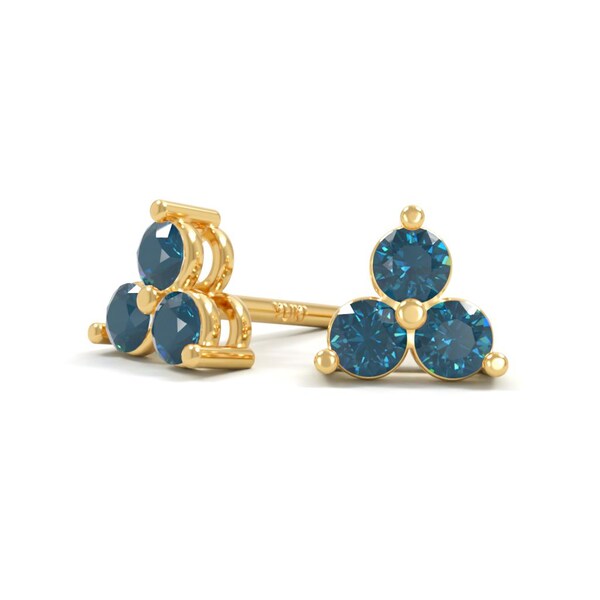 14k London Blue Topaz Cluster Stud Earrings | December Birthstone