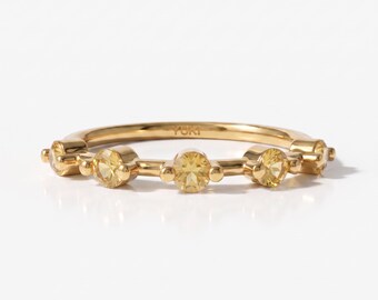 14k Citrine Floating Eternity Band | Citrine Ring | Citrine Five Stones Ring | Citrine Stacking Ring | November Birthstone Ring