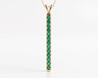 14k Emerald Gold Bar Necklace | Vertical Emerald Necklace | Emerald  Pendant