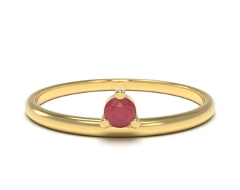 Ruby Ring | Ruby Solitaire and Solid Gold Dainty Stacking Ring