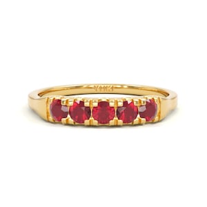 14k Five Stone Ruby Ring | Ruby Stacking Ring | Dainty Ring | Wedding Band | Ruby 5 Stone Ring | Wedding Ring | July Birthstone