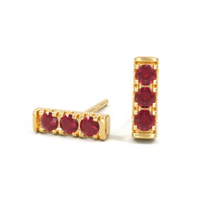 14k Ruby Stud Bar Earrings | July Birthstone
