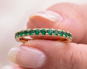 14k Emerald Half Eternity Ring