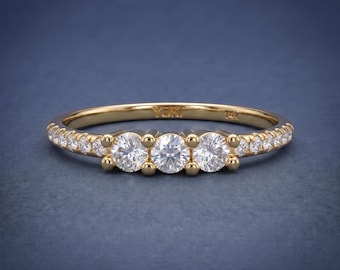 14k 3 Stone Diamond Ring | Dainty Diamond Engagement Ring | Diamond Wedding Ring