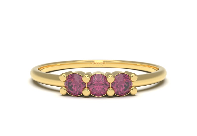Rhodolite Garnet Ring with 3 Round Stones