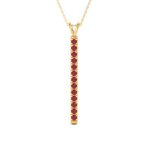 14K Ruby Gold Bar Necklace | Vertical Bar | Ruby Necklace | Layering Necklace | Ruby Bar Pendant | Ruby Pendant | July Birthstone