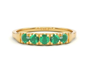 14k Five Stone Emerald Ring | Emerald Stacking Ring | Dainty Ring | Wedding Band | Emerald 5 Stone Ring | Wedding Ring | May Birthstone