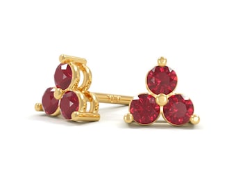 14k Ruby Cluster Stud Earrings | July Birthstone