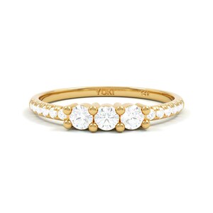 14k 3 Stone Diamond Ring | Dainty Diamond Engagement Ring | Diamond Wedding Ring