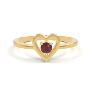 14k Garnet Heart Ring | Heart Garnet Solitaire Ring | Garnet Solitaire Heart Ring | Red Garnet Ring | January Birthstone Ring