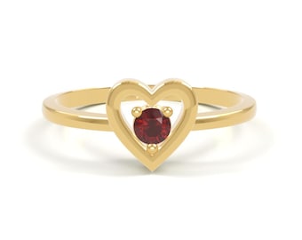 14k Garnet Heart Ring | Heart Garnet Solitaire Ring | Garnet Solitaire Heart Ring | Red Garnet Ring | January Birthstone Ring