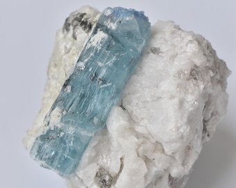 Aquamarine Crystal in Albite Matrix – Natural Aquamarine Specimen – Pakistan Mineral Display