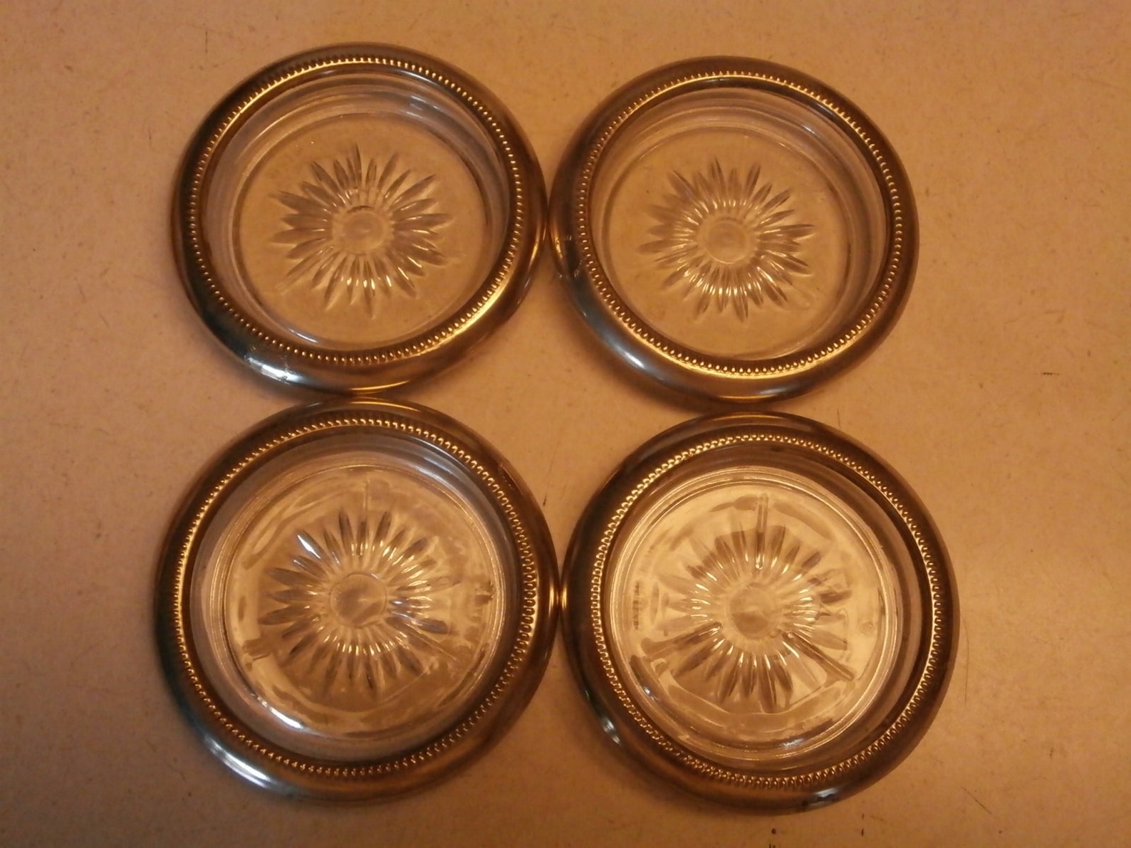 Vintage set of 4 heavy glass coasters with silver plated rim Etsy