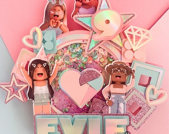 Personalized Roblox Cake Topper, Shaker Design, Girl Birthday Party