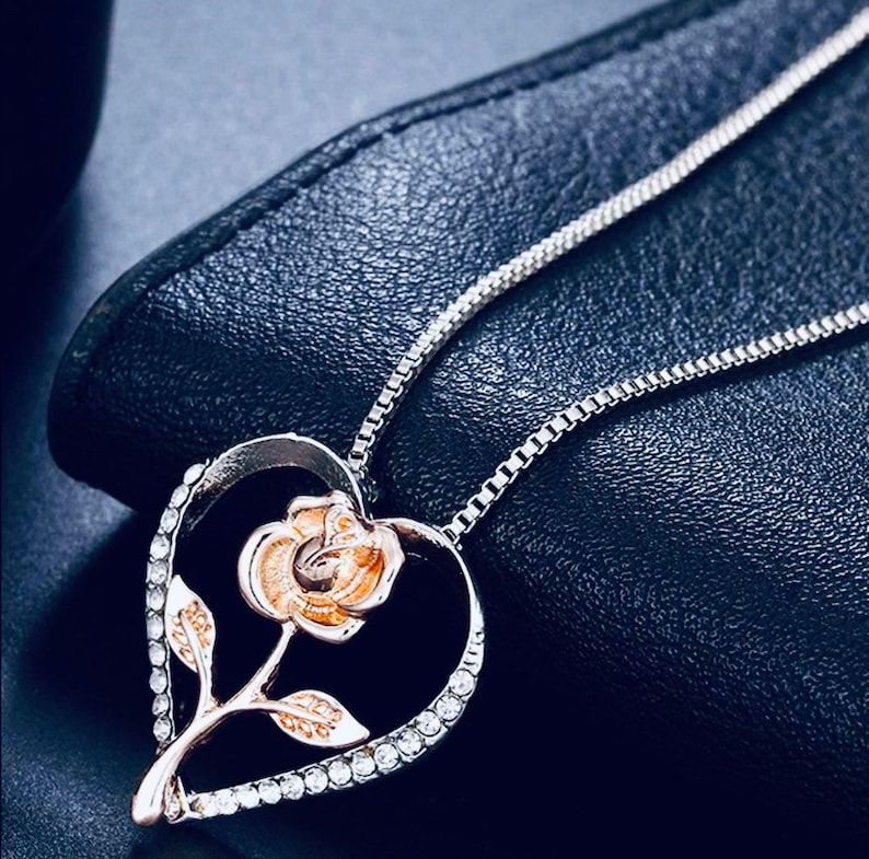 Silver Rose Gold Two Tone Flower Pendant Necklace