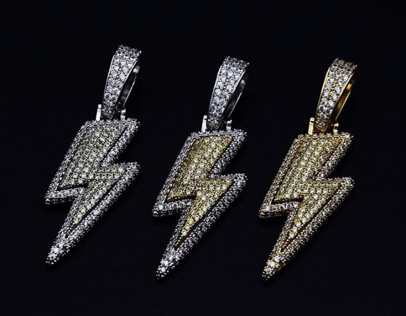 Iced Out Gold Lightning Bolt Pendant w/chain Etsy
