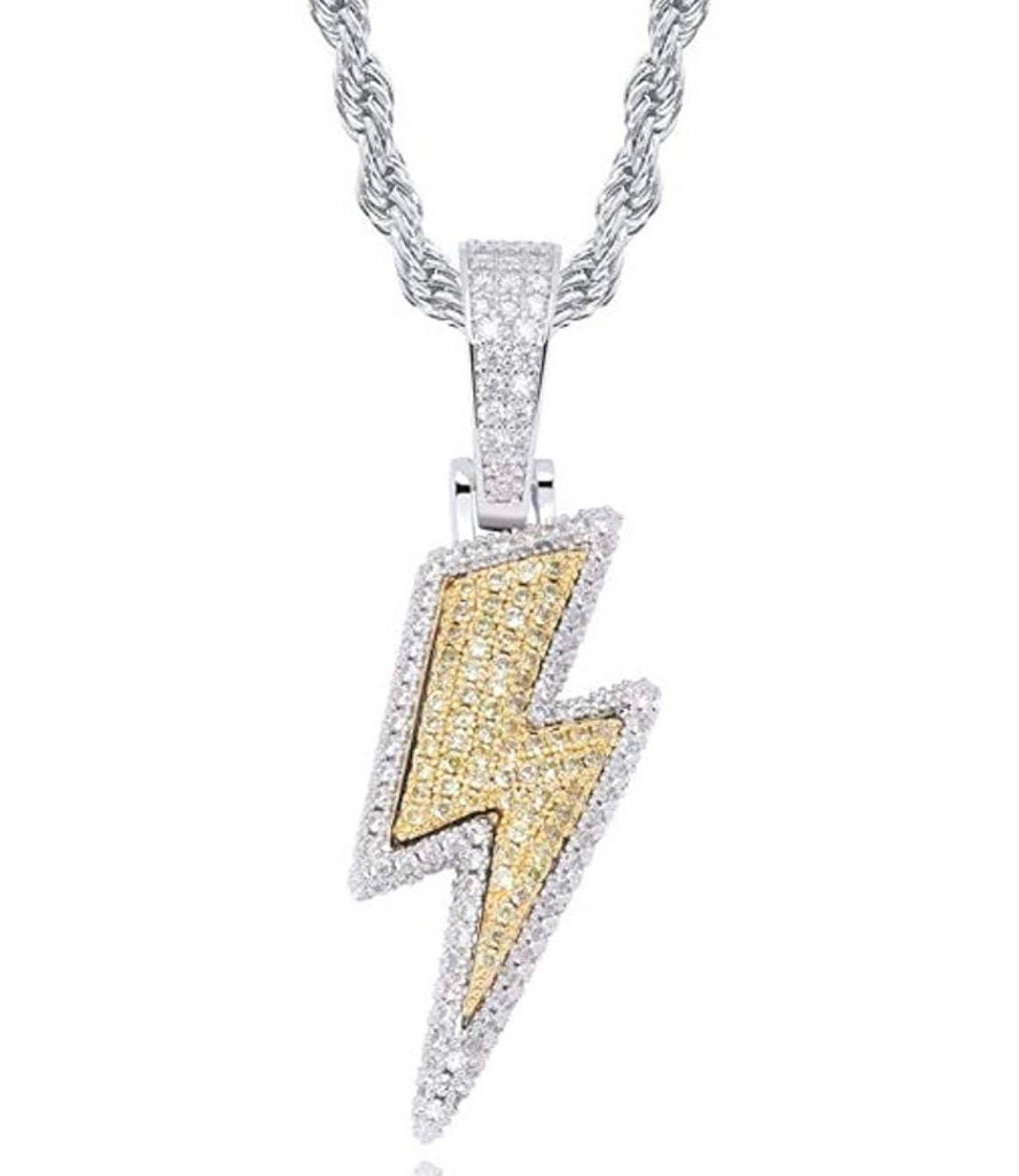 Iced Out Gold Lightning Bolt Pendant w/chain Etsy
