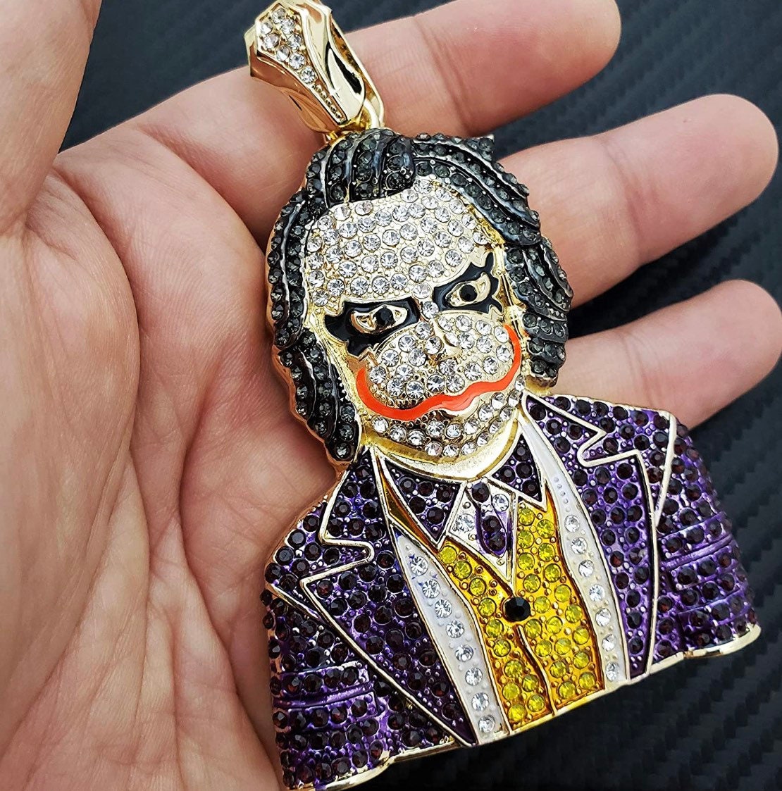 Iced Out 18k Gold Joker Pendant Etsy