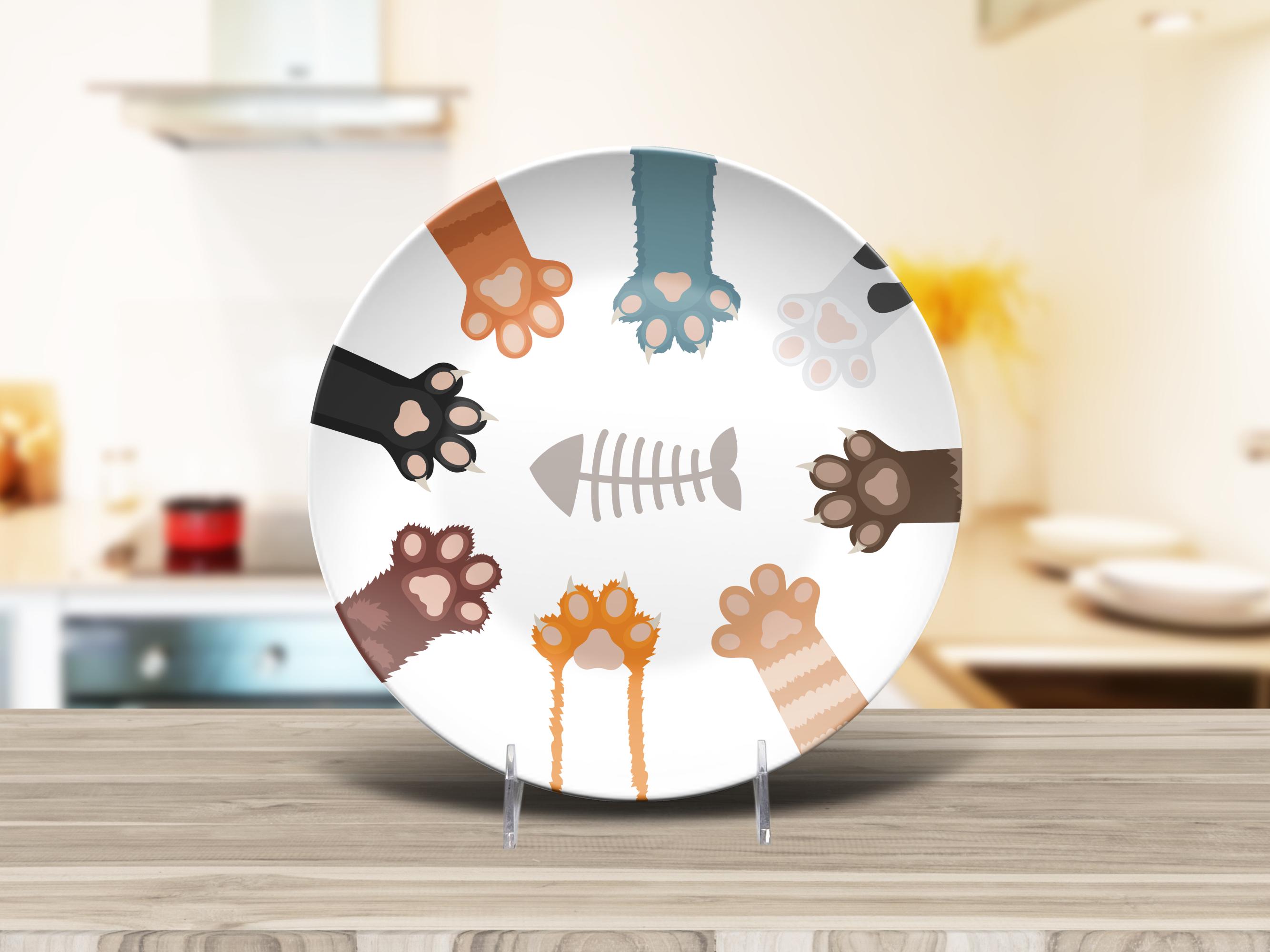Cat paws and fish bone gift plate, cat lover gift ideas, feline friends, cat mom dad gifts, pet food plate, kitten friends, unique pet dish