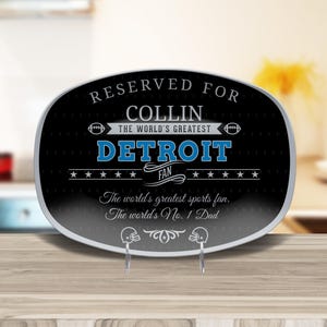 Customized detroit football plating dish, reserved for number one fan, personalized platter for family, nfl american super bowl snack platte