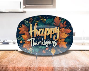 Happy Thanksgiving Platter: Autumn Leaves Harvest Serving Tray