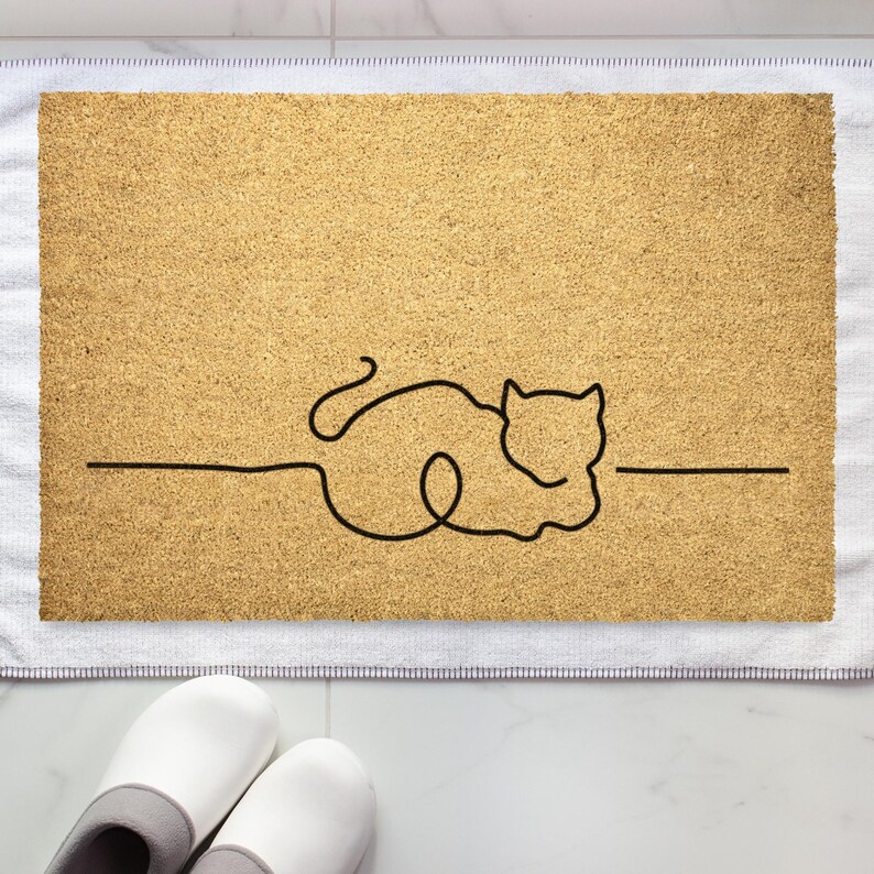 Minimalist Cat Coir Doormat: Feline Porch Decor image 8