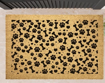 Dog Paw Print Coir Doormat: Rustic Pet Welcome Mat