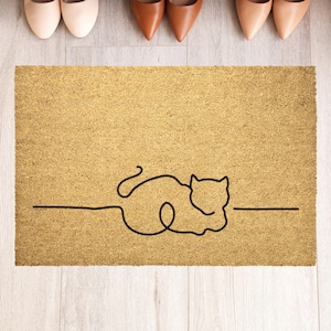Minimalist Cat Coir Doormat – Outdoor Welcome Mat for Cat Lovers, Cute Kitty Silhouette, Front Door Rug, Feline Porch Entryway Decor