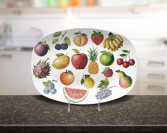 Plato de frutas: polímero irrompible de grado médico, ovalado de 10 x 14 pulgadas