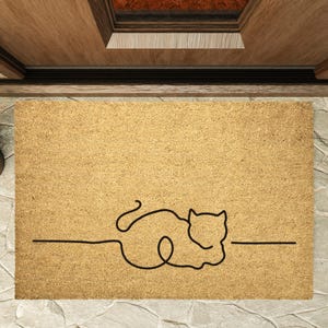 Minimalist Cat Coir Doormat: Feline Porch Decor image 5