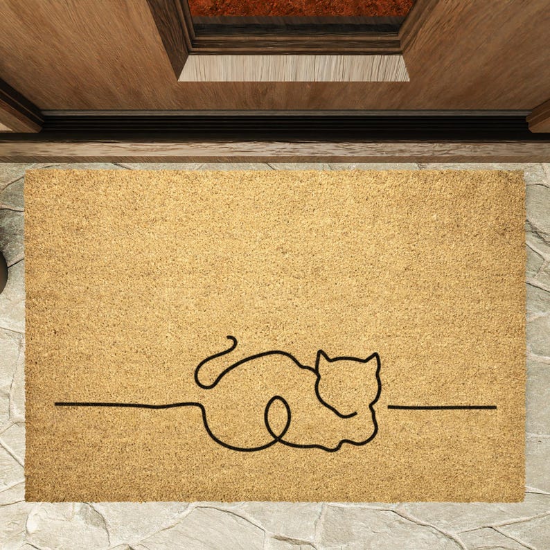 Minimalist Cat Coir Doormat: Feline Porch Decor image 5