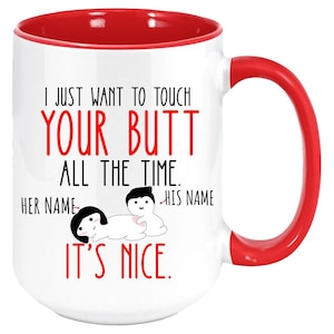 Caneca "Toque seu bumbum": caneca de café personalizada em dois tons, presente para casais
