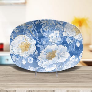 Chinoiserie inspired white and blue floral plating dish, new neighbor gifts, hostess platter, aesthetic gifts for him her, new kitchen deco