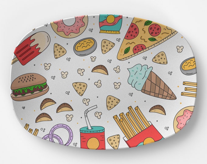 Fast food snacks plating dish, fun and colorful gifts for foodies, family and kids, movie night platters and plate, unique kitchen decors