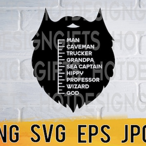 Beard size chart svg png eps jpg design files, funny dad digital pack easy fast instant download for commercial business use