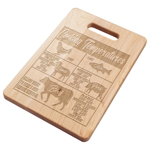 Cooking temperatures cutting board, made of maple chopping board, culinary accessories, butcher shop gifts, ideal gifts who loves to cook