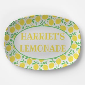 Yellow lemons summer themed platter, hot summer season plating gifts, lemonade stand accessories, plates for picnics and garden parties